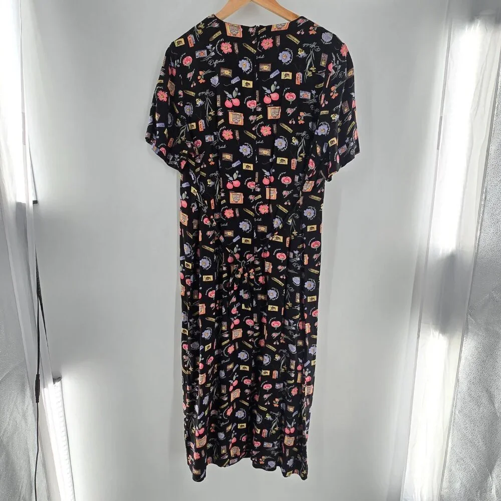 R+K Originals Womens‎ Size 16  Black Floral Midi Dress Short Sleeve Cottagecore